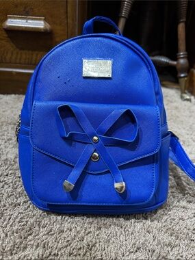 Bright Blue Mini Backpack with Decorative Front Bow